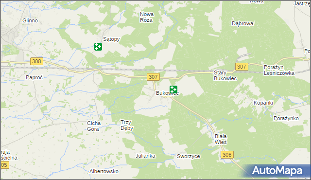 mapa Bukowiec gmina Nowy Tomyśl, Bukowiec gmina Nowy Tomyśl na mapie Targeo