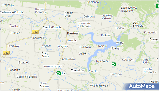 mapa Bukówka gmina Pawłów, Bukówka gmina Pawłów na mapie Targeo