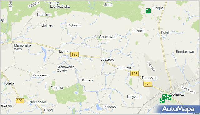 mapa Buszewo gmina Gołańcz, Buszewo gmina Gołańcz na mapie Targeo