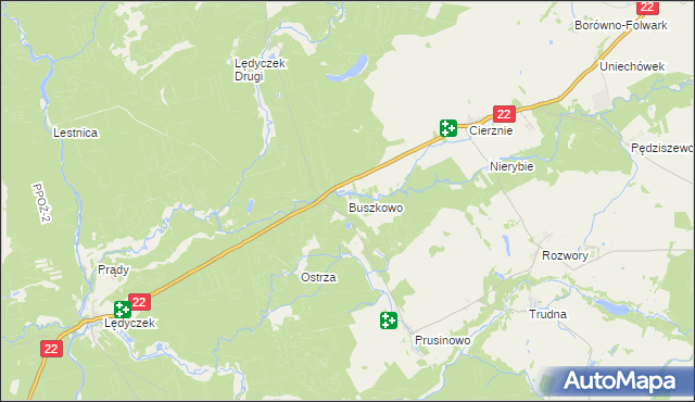 mapa Buszkowo gmina Debrzno, Buszkowo gmina Debrzno na mapie Targeo