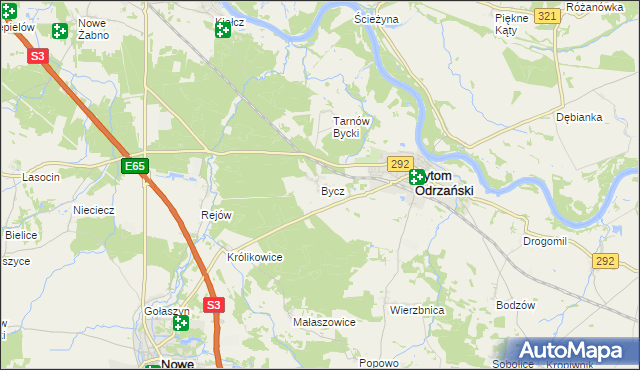 mapa Bycz gmina Bytom Odrzański, Bycz gmina Bytom Odrzański na mapie Targeo