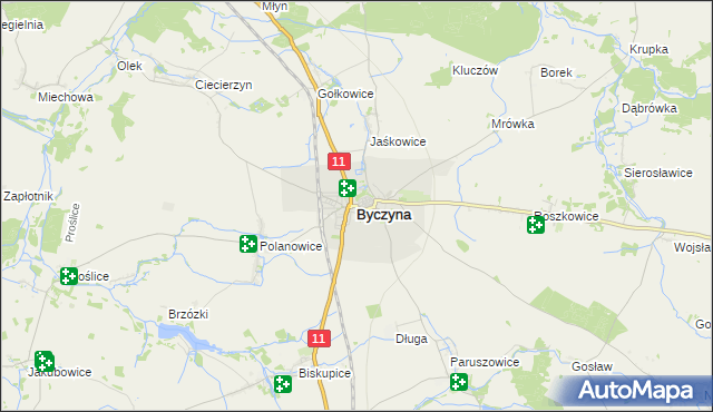 mapa Byczyna powiat kluczborski, Byczyna powiat kluczborski na mapie Targeo