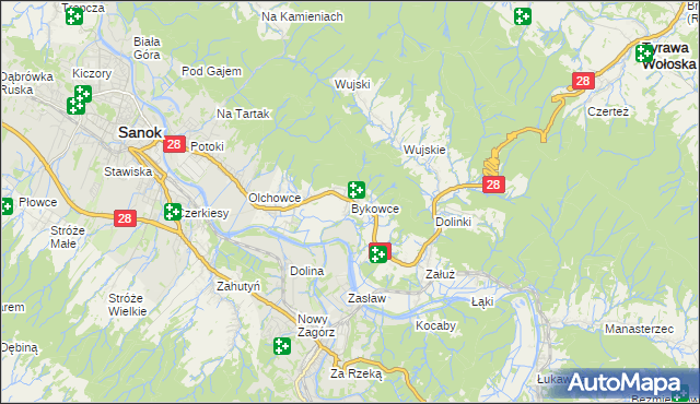 mapa Bykowce, Bykowce na mapie Targeo