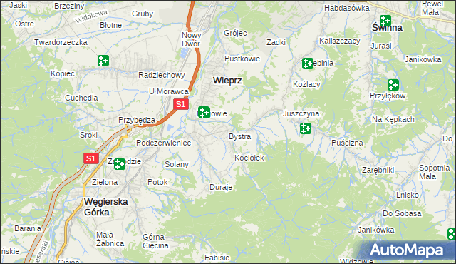 mapa Bystra gmina Radziechowy-Wieprz, Bystra gmina Radziechowy-Wieprz na mapie Targeo