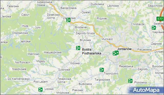 mapa Bystra Podhalańska, Bystra Podhalańska na mapie Targeo