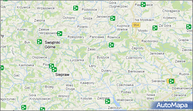 mapa Byszyce, Byszyce na mapie Targeo