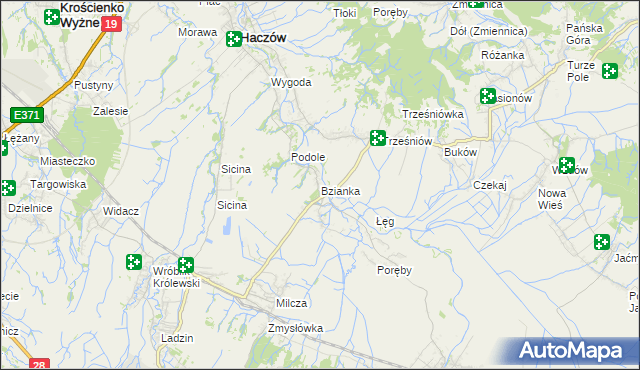 mapa Bzianka gmina Rymanów, Bzianka gmina Rymanów na mapie Targeo