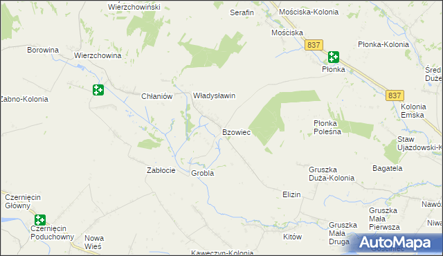 mapa Bzowiec gmina Rudnik, Bzowiec gmina Rudnik na mapie Targeo