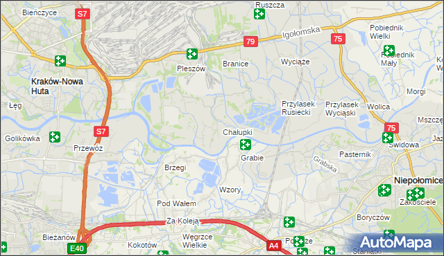 mapa Chałupki gmina Kraków, Chałupki gmina Kraków na mapie Targeo