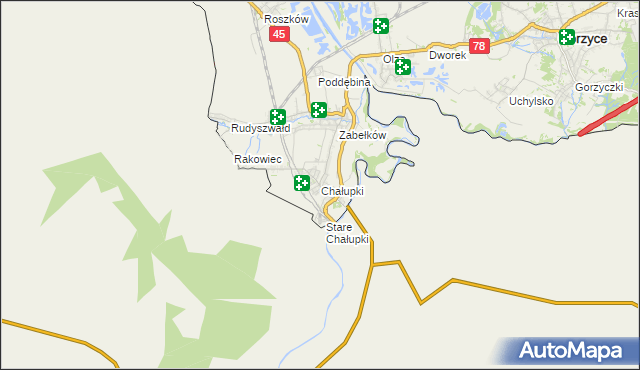 mapa Chałupki gmina Krzyżanowice, Chałupki gmina Krzyżanowice na mapie Targeo