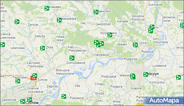 mapa Charzewice, Charzewice na mapie Targeo