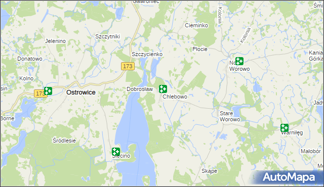 mapa Chlebowo gmina Ostrowice, Chlebowo gmina Ostrowice na mapie Targeo
