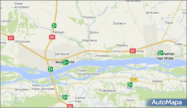 mapa Chmielewo gmina Wyszogród, Chmielewo gmina Wyszogród na mapie Targeo