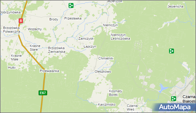 mapa Chmielnik gmina Czarna Białostocka, Chmielnik gmina Czarna Białostocka na mapie Targeo