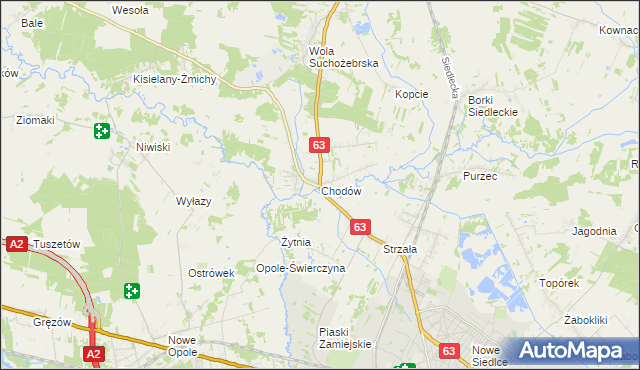 mapa Chodów gmina Siedlce, Chodów gmina Siedlce na mapie Targeo