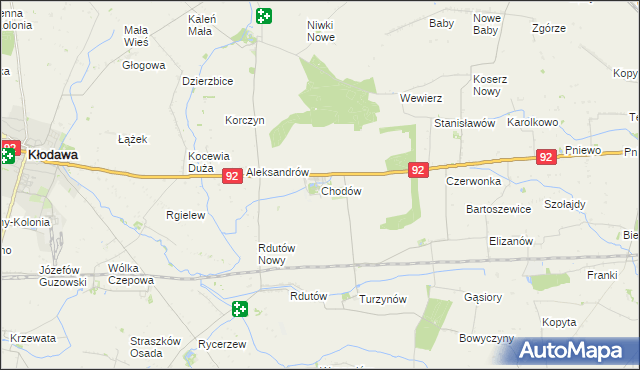 mapa Chodów powiat kolski, Chodów powiat kolski na mapie Targeo