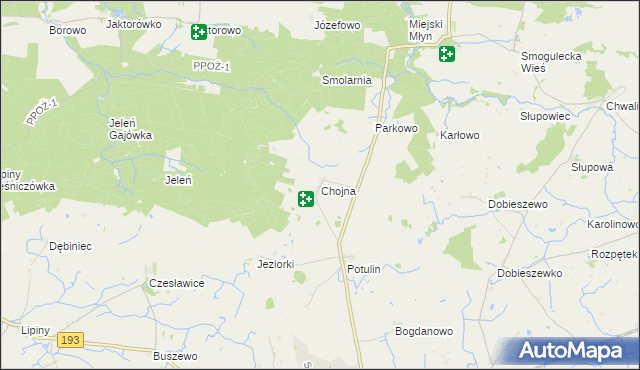 mapa Chojna gmina Gołańcz, Chojna gmina Gołańcz na mapie Targeo