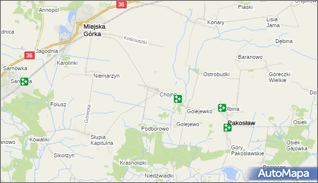 mapa Chojno gmina Pakosław, Chojno gmina Pakosław na mapie Targeo