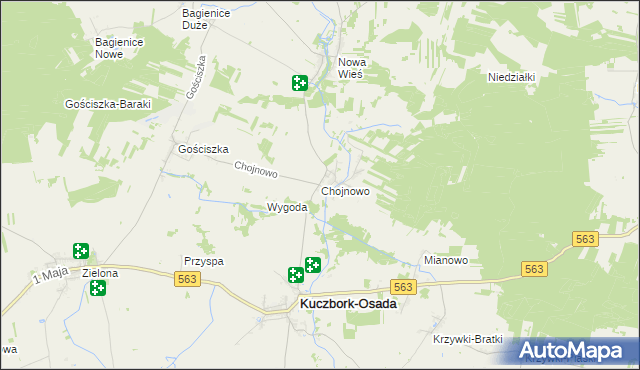 mapa Chojnowo gmina Kuczbork-Osada, Chojnowo gmina Kuczbork-Osada na mapie Targeo