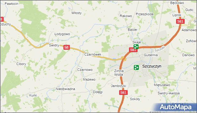 mapa Chojnowo gmina Szczuczyn, Chojnowo gmina Szczuczyn na mapie Targeo