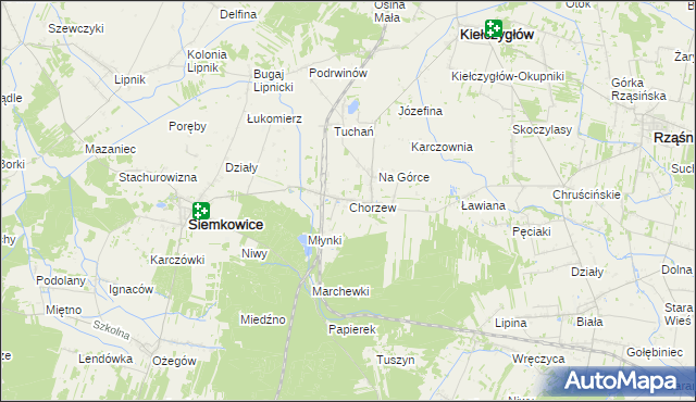 mapa Chorzew gmina Kiełczygłów, Chorzew gmina Kiełczygłów na mapie Targeo