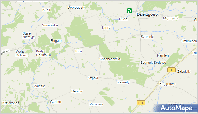 mapa Choszczewka gmina Dzierzgowo, Choszczewka gmina Dzierzgowo na mapie Targeo