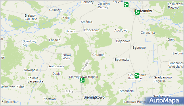 mapa Chrapoń gmina Siemiątkowo, Chrapoń gmina Siemiątkowo na mapie Targeo