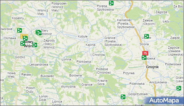 mapa Chronów gmina Nowy Wiśnicz, Chronów gmina Nowy Wiśnicz na mapie Targeo