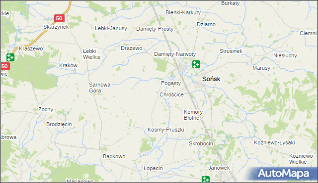 mapa Chrościce gmina Sońsk, Chrościce gmina Sońsk na mapie Targeo