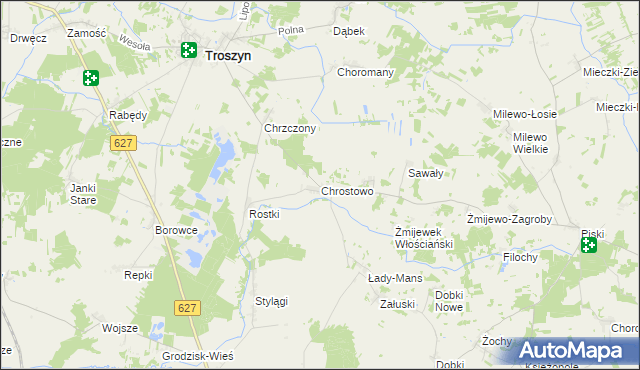 mapa Chrostowo gmina Troszyn, Chrostowo gmina Troszyn na mapie Targeo
