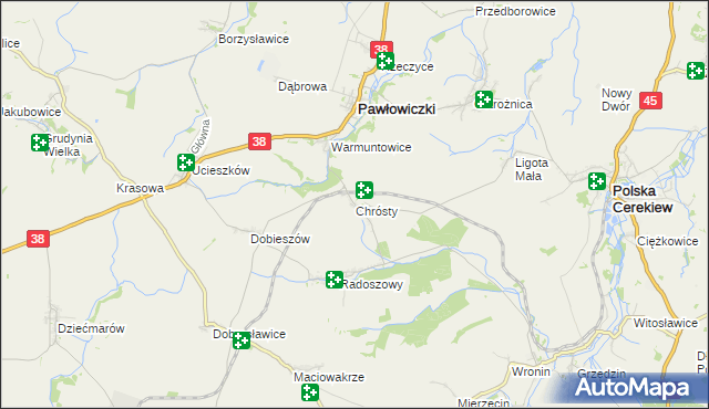 mapa Chrósty gmina Pawłowiczki, Chrósty gmina Pawłowiczki na mapie Targeo