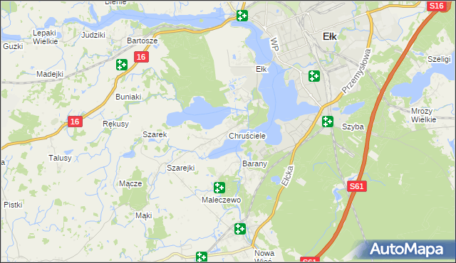 mapa Chruściele gmina Ełk, Chruściele gmina Ełk na mapie Targeo