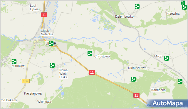 mapa Chrustowo gmina Ujście, Chrustowo gmina Ujście na mapie Targeo