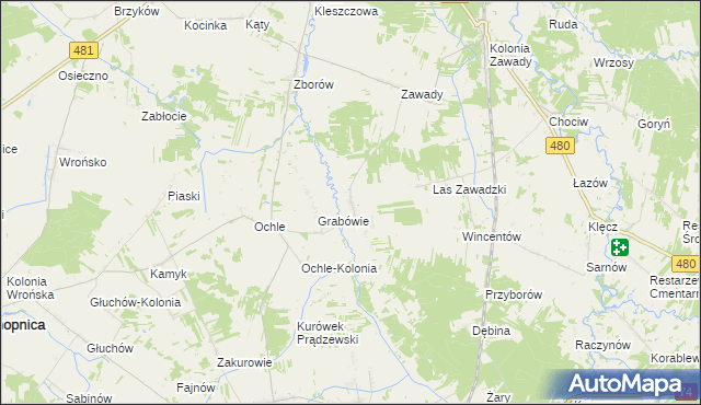 mapa Chrusty gmina Widawa, Chrusty gmina Widawa na mapie Targeo