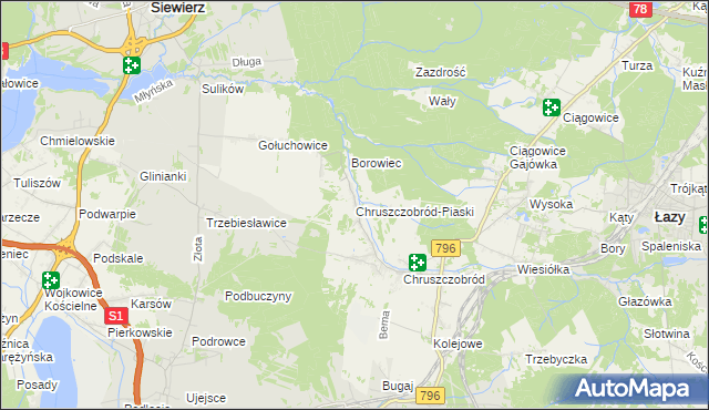 mapa Chruszczobród-Piaski, Chruszczobród-Piaski na mapie Targeo