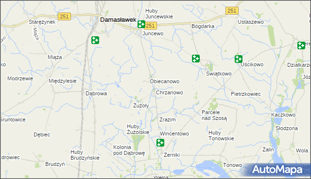 mapa Chrzanowo gmina Janowiec Wielkopolski, Chrzanowo gmina Janowiec Wielkopolski na mapie Targeo