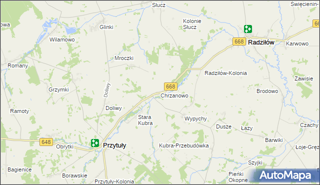 mapa Chrzanowo gmina Przytuły, Chrzanowo gmina Przytuły na mapie Targeo