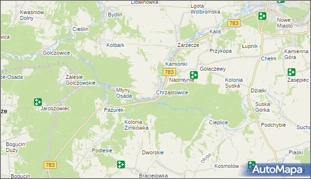 mapa Chrząstowice gmina Wolbrom, Chrząstowice gmina Wolbrom na mapie Targeo