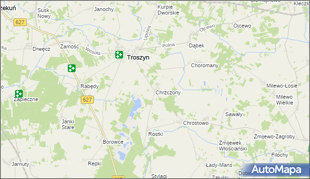 mapa Chrzczony gmina Troszyn, Chrzczony gmina Troszyn na mapie Targeo