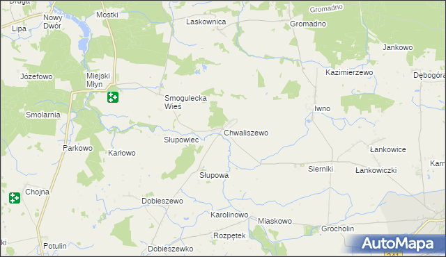 mapa Chwaliszewo gmina Kcynia, Chwaliszewo gmina Kcynia na mapie Targeo