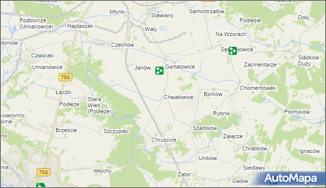 mapa Chwałowice gmina Pińczów, Chwałowice gmina Pińczów na mapie Targeo