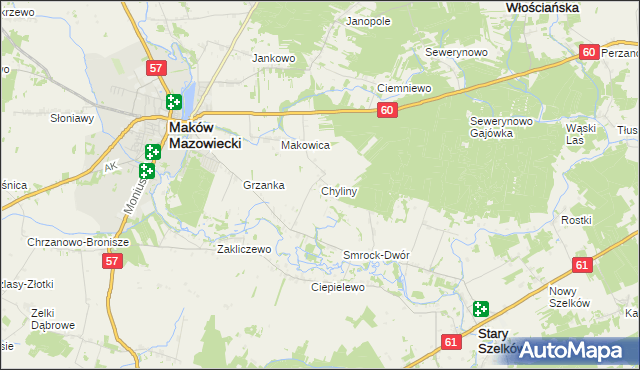 mapa Chyliny gmina Szelków, Chyliny gmina Szelków na mapie Targeo