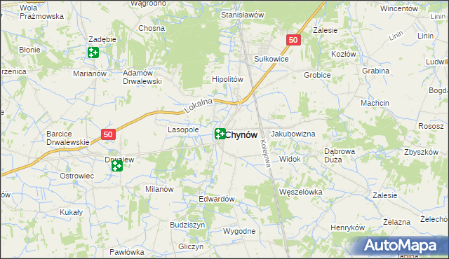 mapa Chynów powiat grójecki, Chynów powiat grójecki na mapie Targeo