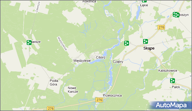 mapa Cibórz gmina Skąpe, Cibórz gmina Skąpe na mapie Targeo