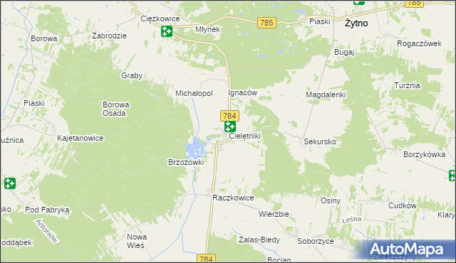 mapa Cielętniki gmina Dąbrowa Zielona, Cielętniki gmina Dąbrowa Zielona na mapie Targeo