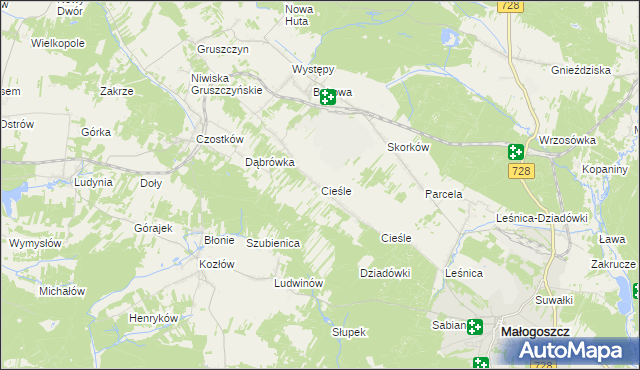 mapa Cieśle gmina Krasocin, Cieśle gmina Krasocin na mapie Targeo