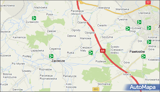 mapa Cieszacin Mały, Cieszacin Mały na mapie Targeo