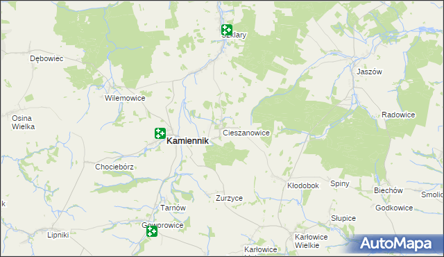 mapa Cieszanowice gmina Kamiennik, Cieszanowice gmina Kamiennik na mapie Targeo