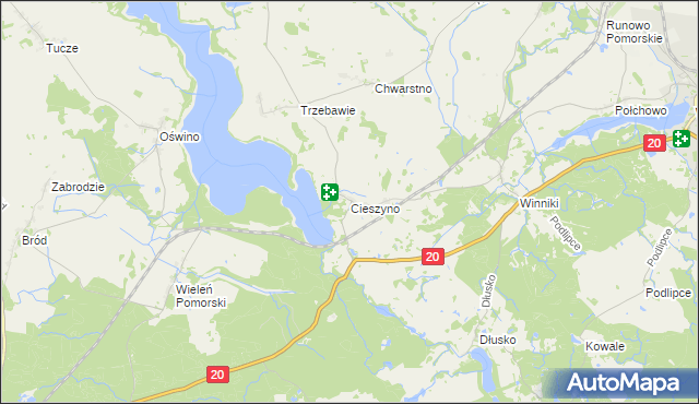 mapa Cieszyno gmina Węgorzyno, Cieszyno gmina Węgorzyno na mapie Targeo