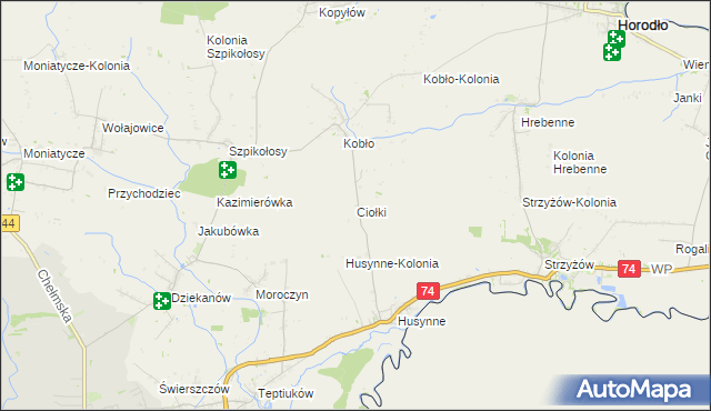 mapa Ciołki gmina Horodło, Ciołki gmina Horodło na mapie Targeo